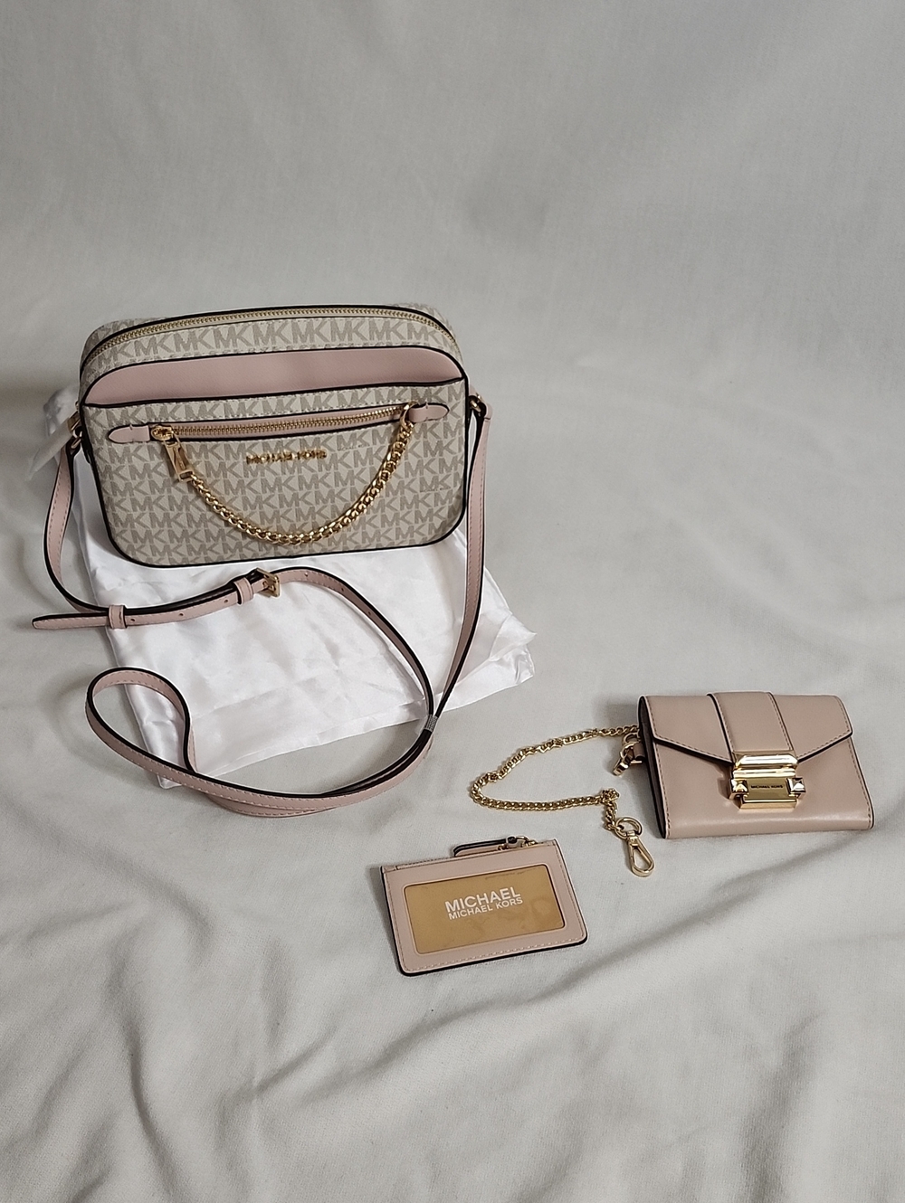 Michael Kors Jet Set Blush Zip Chain Crossbody W/  Wallet/Cardholder Set